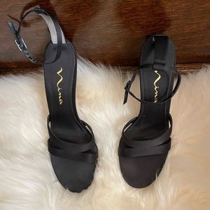 Nina Satin Black Dress Sandals 8N